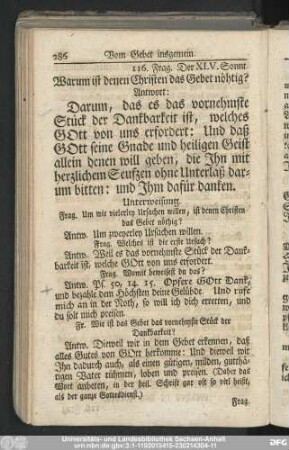 116. Frag. Warum ist denen Christen das Gebet nöthig?
