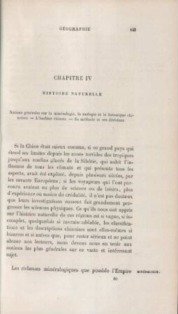 Chapitre IV: Histoire naturelle