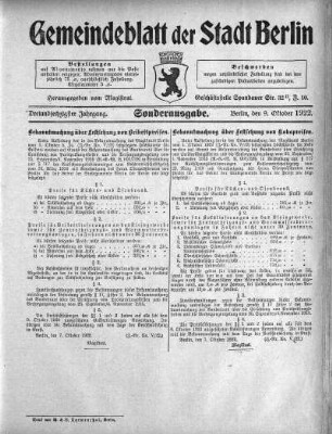 Sonderausgabe, 9. Oktober 1922