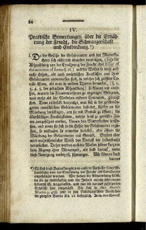 IV. Praktische Bemerkungen über die Ernährung der Frucht, die Schwangerschaft und Entbindung.