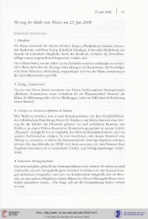 Sitzung der Math.-nat. Klasse am 25. Juli 2008