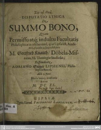 Disputatio ethica de summo bono