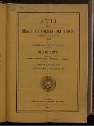 Seduta del 2 febbraio 1896. Volume V. - Fascicolo 3.