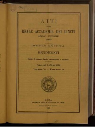 Seduta del 2 febbraio 1896. Volume V. - Fascicolo 3.