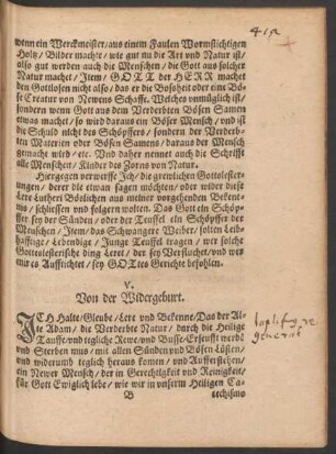 V. Von der Widergeburt.