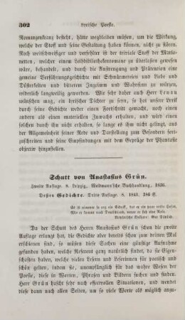 Schutt von Anastasius Grün. Zweite Auflage. 8. Leipzig, Weidmann'sche Buchhandlung, 1836 ...
