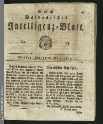 No. 13. Dienstag, den 28ten Maerz 1809