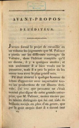Oeuvres complètes de M. Palissot. 6, Génie de Voltaire apprécié dans tous ses ouvrages