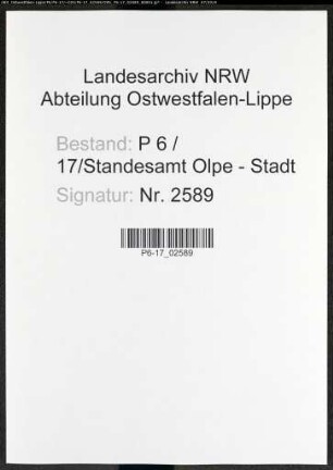 Sterberegister Standesamt Olpe-Stadt