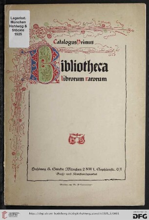 Nr. 1: Bibliotheca librorum rarorum