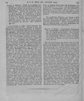 Schubarth, E. L.: Vergleichende Nomenclatur der vorzüglichsten Pharmacopöen der deutschen und der angrenzenden Länder, zum Gebrauche für Aerzte und Pharmaceuten. Berlin: Rücker 1821
