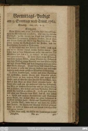 [No. 42.] Vormittags-Predigt am 9. Sonntage nach Trinit. 1762. Evang. Luc. 16, 1 - 9.