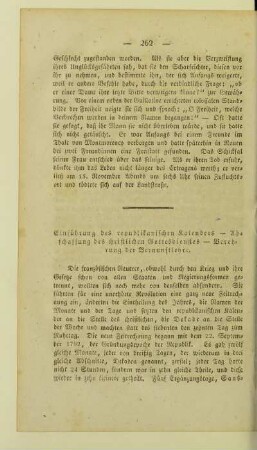Einfuehrung des republikanischen Kalenders - Abschaffung des christlichen Gottesdienstes - Verehrung der Vernunftlehre