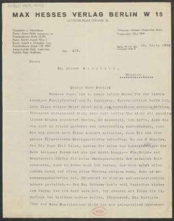 Brief an Alfred Einstein : 10.09.1926