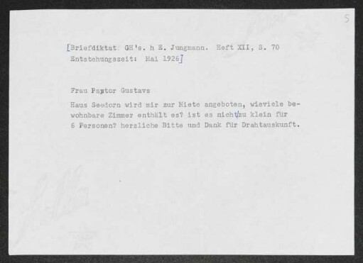 Brief von Gerhart Hauptmann an Arnold Gustavs