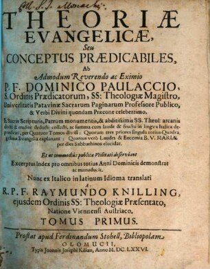 Theoriae Evangelicae, Seu Conceptus Praedicabiles. 1