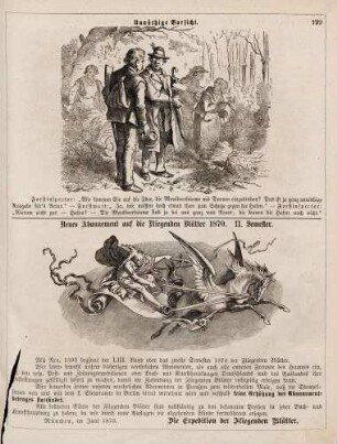 "Unnöthige Vorsicht" "Neues Abonnement auf die Fliegenden Blätter 1870"