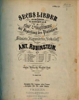 Sechs Lieder : aus d. Russ. von W. Osterwald ; für 1 Singstimme mit Begl. d. Pianoforte ; op. 8. 5, Sehnsucht von Lermontoff