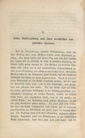 II. Ueber Volkserziehung nach ihren menschlichen und göttlichen Factoren