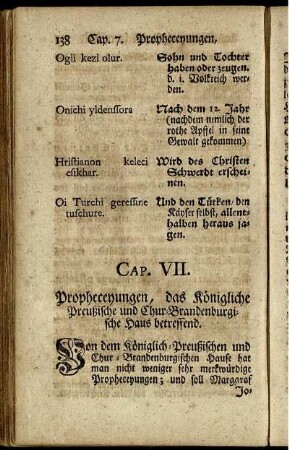Cap. VII. Propheceyungen das Königliche Preußische und Chur-Brandburgische Haus betreffend.