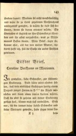 Eilfter Brief. Caroline Berkhaus an Marianen