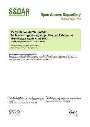 Partizipation durch Dialog? Mobilisierungsstrategien politischer Akteure im Bundestagswahlkampf 2017