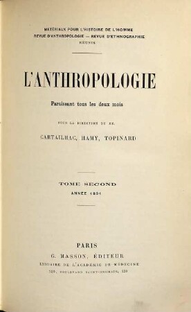 L' anthropologie. 2. 1891