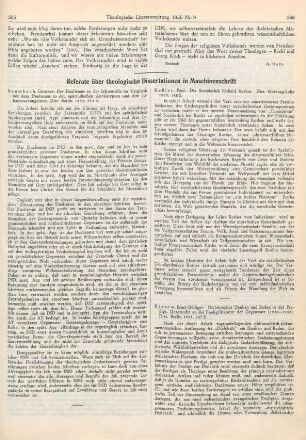 Referate über theologische Dissertationen in Maschinenschrift