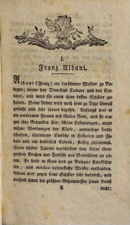 Allgemeines Künstlerlexikon oder Lebensbeschreibungen 223 berühmter Künstlern, Mahlern, und Kupferstechern etc. etc. und Anzeige ihrer Werke etc. etc., 1.. Albani - Cousin