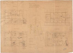 Thiersch, Friedrich von; Unterschondorf am Ammersee (Bayern); Landerziehungsheim Lohmann - Grundriss Keller, Grundriss EG, Grundriss OG, Grundriss DG, Lageplan