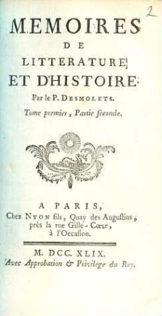 Mémoires De Littérature Et D'Histoire, 1,2