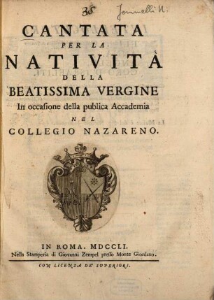 Cantata per la natività della Beatissima Vergine