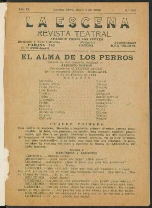 El alma de los perros : sainete en dos cuadros