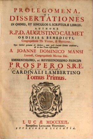 Prolegomena in S[anctae] Scripturae libros, 1