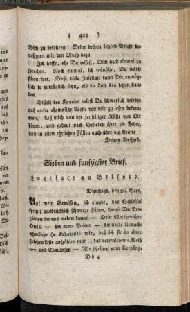 Sieben und funzigster Brief. Lovelace an Belford. - Ein und sechszigster Brief. Oberst Morden an Belford.