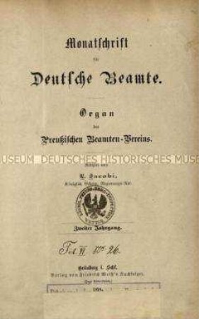 Monatsschrift für Deutsche Beamte, 2. Jg. 1878. Enthält: Beilage zu der Monatsschrift für Deutsche Beamte