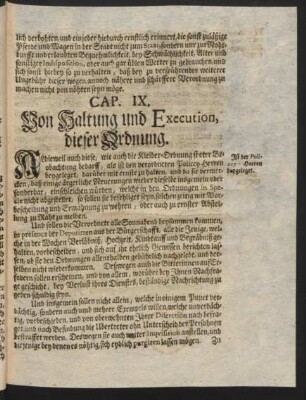 Cap. IX. Von Haltung und Execution, dieser Ordnung