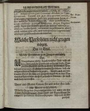 Der VI. Titul. Welche Persohnen nicht zeugen mögen