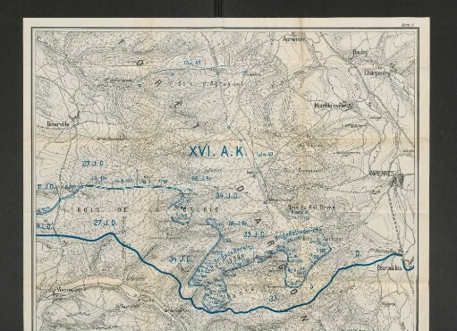 Karte 3. Fortschritte des XVI. (Argonnen-) Armee-Korps vom 13.10.14 bis Ende September 1915.