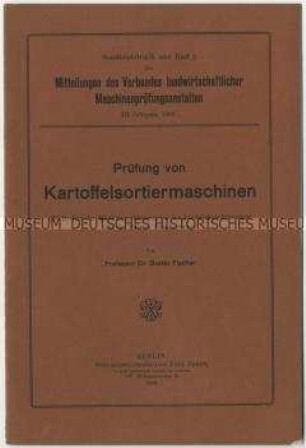 Bericht über die Prüfung von Kartoffelsortiermaschinen
