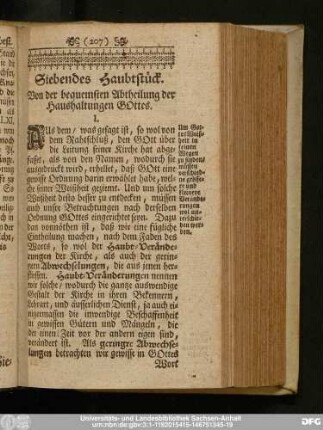 Siebendes Haubtstück. Von der bequemsten Abtheilung der Haushaltungen Gottes.