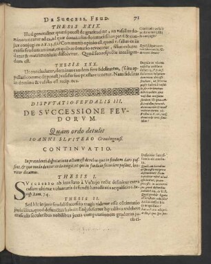 Disputatio Feudalis III. De Successione Feudorum.