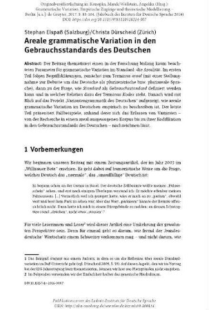 Areale grammatische Variation in den Gebrauchsstandards des Deutschen