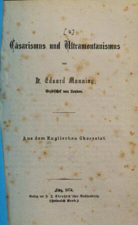 Cäsarismus und Ultramontanismus