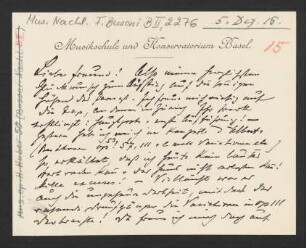 Briefkarte an Ferruccio Busoni : 05.12.1916