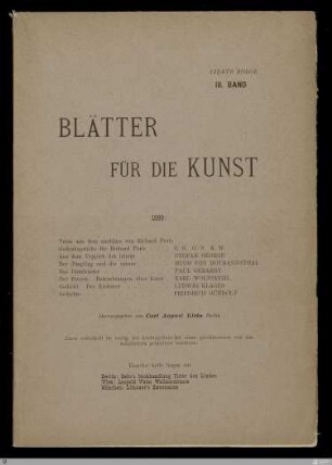 4.F. 3.1899: [Blätter für die Kunst] Band 4.F. 3.1899