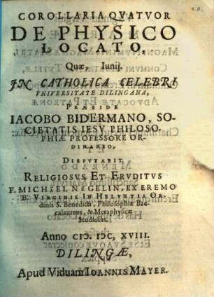 Corollaria Qvatvor De Physico Locato