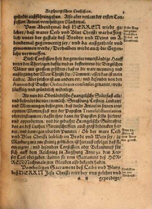 Historia der Augspurgischen Confession : Wie und inn welchem Verstandt sie vorlängst von dero genauen unnd verwandten im Artichel des Heiligen Abendmals nach der Wittenbergischen Concordiformel Anno 36 ist angenommen ...