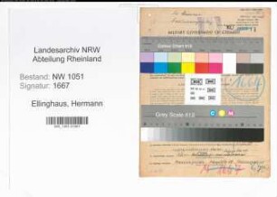 Entnazifizierung Hermann Ellinghaus , geb. 16.09.1907 (Postsekretaer)
