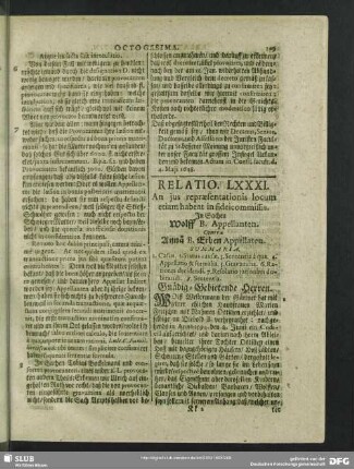 Relatio LXXXI. An jus repraesentationis locum etiam habeat in fideicommissis. In Sachen Wolff B. Appellanten. Contra Annä B. Erben Appellaten